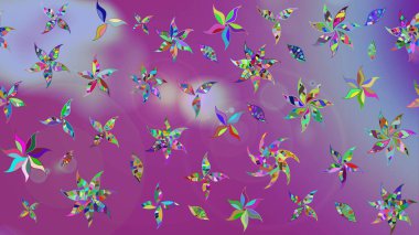 Mor ve nötr renklere karalamalar çizilmiş çiçek deseni. Raster illüstrasyonu.