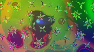 Raster illüstrasyonundaki çiçek desenli çizim. Güzel kumaş deseni. Raster illüstrasyonu. Yeşil ve kahverengi renklerde.