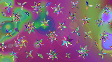 Küçük çiçekli yay deseni çiz. Suluboya tarzında mor ve yeşil renklerde. Raster illüstrasyonu.