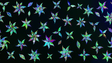 Raster illüstrasyonu. Siyah ve mavi renkte çiçekler. Raster illüstrasyonu. Asya tekstil tarzında. Çiçek desenini çiz.