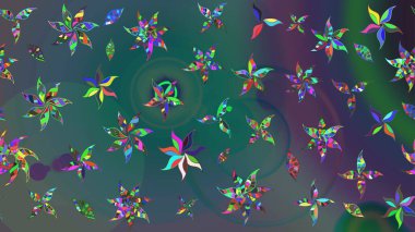 Renkli Yaz Temalı eskiz kalıbı. Mavi ve yeşil renkli çiçekler. Düz Çiçek Elementleri Tasarımı. Çiçekli retro deseni çiz.