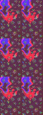 Çiçek desenli raster, kahverengi ve menekşe çizgi grafik desenli soyut raster arkaplan. Modern stil dokusu.