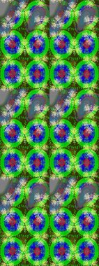 Raster illüstrasyonundaki çiçek desenli çizim. Renkli Yaz Temalı eskiz kalıbı. Düz Çiçek Elementleri Tasarımı. Yeşil ve mavi renkte çiçekler.