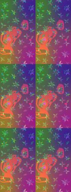 Güzel çiçek deseni. Renkli Bahar Teması eskiz kalıbı. Mor ve yeşil renkli çiçekler. Düz Çiçek Elementleri Tasarımı.