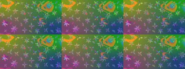 Yeşil ve mavi renkte çiçekler. Yumuşak, bahar çiçekli arka plan. Raster çiçek desenli ve çiçekli..