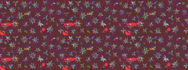 Raster çiçek desenli çiçek deseni, yapraklar, dekoratif elementler, sıçrama, lekeler, el çizimi kontur çizgileri ve Doodle çizim stili, grafik raster çizim çizimi.