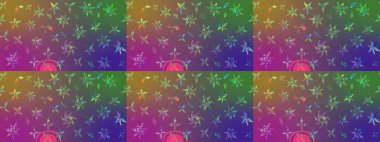 Çiçekli el çizimi çizimi deseni. Modern gelişim mor ve yeşil raster arkaplan duvar kağıdı resimleme klasik çizgili iz sürme desenli çiçekler, çiçekli süsler.