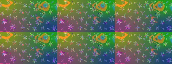 Yeşil ve mavi renkte çiçekler. Yumuşak, bahar çiçekli arka plan. Raster çiçek desenli ve çiçekli..