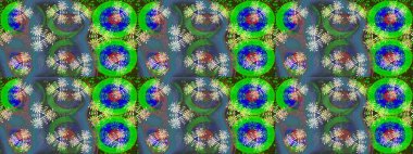 Yeşil ve mavi renkli yeşil ve mavi papatya deseni. Yeşil ve mavi renklerde. Raster illüstrasyonu.