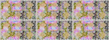 İslam tasarımı. Kusursuz desenli oryantal süs. Raster altın tekstil baskısı. Tarafsız ve gri renklerdeki altın desenli altın elementler. Çiçek karoları.