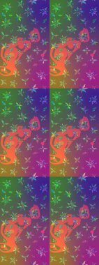 Güzel kumaş deseni. Raster suluboya çiçek deseni, narin çiçekler, mor ve yeşil çiçekler, tebrik kartı şablonu..