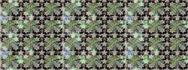 Senin tasarımın için, duvar kağıdı. Gri ve siyah renklerde altın çiçekli altın desenler. Raster geometrik arka plan. Altın rengi kusursuz illüstrasyon.