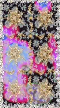 Raster illüstrasyonu. Kusursuz soyut bir arkaplan. Oriental raster klasik gri ve altın desenli.