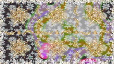 Gri renklerde, altın elementlerle kusursuz desen. Geleneksel oryantasyon süsü. Kusursuz klasik raster altın desenli. Klasik vintage arkaplan.