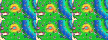 Yeşil ve mavi renkte çiçekler. Çiçekli karalama şeklinde Raster çiçek deseni. Yumuşak, yaz çiçekli arka plan.