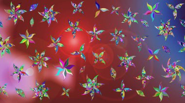 Halk tarzı. Modern çiçek arkaplanı. Parlak renkli çiçekleri ve kahverengi ve kırmızı renkte yaprakları olan harika bir çiçek deseni. Moda baskıları için zarif bir şablon.