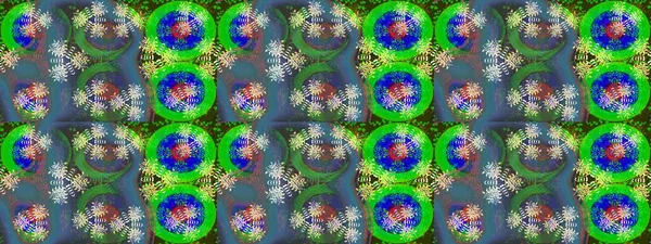 Yeşil ve mavi renkli yeşil ve mavi papatya deseni. Yeşil ve mavi renklerde. Raster illüstrasyonu.