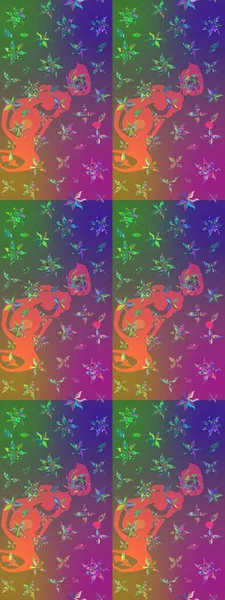 Güzel kumaş deseni. Raster suluboya çiçek deseni, narin çiçekler, mor ve yeşil çiçekler, tebrik kartı şablonu..