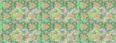 Raster illüstrasyonu. Soyut bir arkaplan çiz. Oriental raster klasik yeşil ve altın desenli.