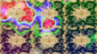 Klasik Raster Golden eskiz kalıbı. Çiçek süsü kumaş deseni, cam, çiçek desenli metal altın elementli yeşil renkte.