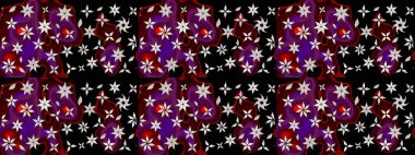 Tekstil için suluboya eskiz deseni. El çizimi çiçek çizimi deseni (fayans). Şirin çiçekli, desenli, siyah ve kahverengi renkli çizim deseni.