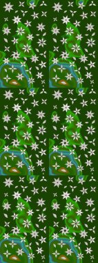 Raster - stok. Yapraklı çiçekler ve yeşil ve tarafsız renklerde papatya çiçekleri. Taslak arkaplan deseni.