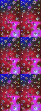 Düz Çiçek Elementleri Tasarımı. Renkli Yaz Temalı eskiz kalıbı. Çiçekli eskiz çizimi. Kırmızı ve mor renkte çiçekler.