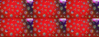 Raster düz çiçek çizim deseni. Kırmızı ve kahverengi renkte çiçekler. Tasarım hediye paketi, tebrik kartları, posterler ve afiş tasarımı.