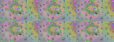 Raster illüstrasyonundaki çiçek desenli çizim. Tarafsız ve yeşil renkte çiçekler.