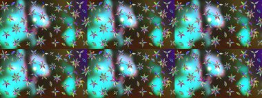 Yeşil ve mavi renkte çiçekler. Raster düz çiçek çizim deseni. Tasarım hediye paketi, tebrik kartları, posterler ve afiş tasarımı.