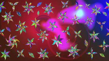 Düz Çiçek Elementleri Tasarımı. Raster. Renkli Bahar Teması çizim şablonu.