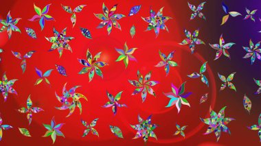 Kırmızı ve mor renkte etnik çiçeklerle süslenmiş zarif bir eskiz şekli. Raster Çiçek İllüstrasyonu güzel tekstil..