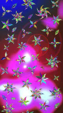 Raster illüstrasyonu. Raster illüstrasyonu. Şirin karalamalı çiçek desenli çizim. El yapımı çiçek ve bitki koleksiyonu. Çizim stili menekşe ve kırmızı renklerde.