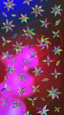 Düz Çiçek Elementleri Tasarım Raster illüstrasyonu. Çiçekli çiçek deseni, suluboya. Kırmızı ve kahverengi renkte çiçekler. Renkli Bahar Teması çizim şablonu.