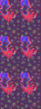 Raster illüstrasyonu. Moda arka planında parlak buketler. Eski usul küçük çiçekli şirin bir eskiz deseni. Kumaş, duvar kâğıdı ve kağıda yazdırmak için gelişen arkaplan.