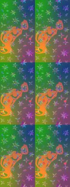 Çizim çiçek deseni duvar kâğıdı olarak kullanılabilir. Raster illüstrasyonu. Yeşil ve mavi renkte çiçekler.