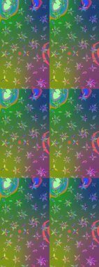 Raster suluboya çiçek deseni, narin çiçekler, yeşil ve mavi çiçekler, tebrik kartı şablonu. Raster Güzel kumaş deseni.