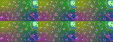 Düz Çiçek Elementleri Tasarımı. Süslü kumaş deseni. Renkli Bahar Teması eskiz kalıbı. Raster illüstrasyonunda çiçek deseni çizimi.