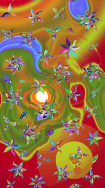 Raster illüstrasyonu. Kumaş, tekstil, duvar kağıdı baskısı için. Eskiz geçmişi. Eski usul. Tomurcukları papatya çiçekleri olan sevimli bir çiçek deseni. Miles Fleur, dandik süs.