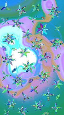 Düz Çiçek Elementleri Tasarımı. Sketch Colour Spring Theme eskiz kalıbı. Mavi ve nötr renklerde çiçekler. Sevimli çiçek raster deseni.