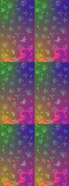 Raster suluboya çiçek deseni, narin çiçekler, mor ve yeşil çiçekler, tebrik kartı şablonu. Raster Güzel kumaş deseni.