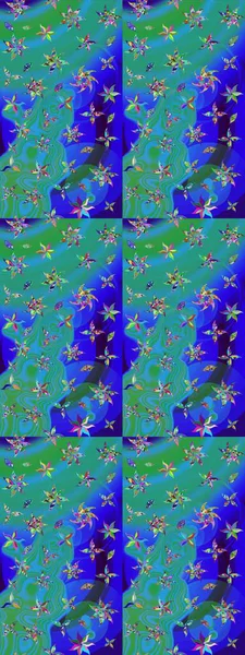 Çizim çiçek deseni duvar kâğıdı olarak kullanılabilir. Mavi ve yeşil renkli çiçekler. Raster illüstrasyonu.