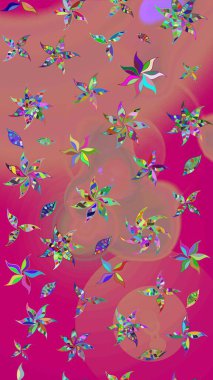 Raster Çiçek İllüstrasyonu güzel tekstil. Pembe ve morumsu renklerdeki etnik çiçeklerle zarif bir eskiz deseni..