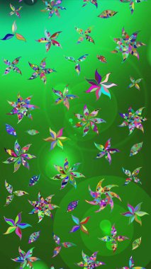 Şirin çiçekli eskiz deseni ve yeşil ve mavi renkli yapraklar, suluboya çiçek deseni, duvar kağıdı, kart ya da kumaş için fayanslı. Raster illüstrasyonu.