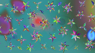 Klasik taslak çizimi. Raster Yumuşak kumaş deseni. Raster çiçek izi. Çiçek yeşili ve mavi çizim deseni.