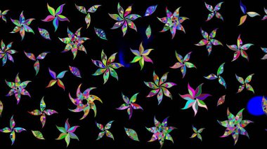 Raster illüstrasyonu. Siyah ve yeşil renkli çiçekler. Tropikal çizim çiçek deseni.