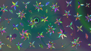 Raster illüstrasyonu. Yumuşak, yaz çiçekleri mavi ve yeşil renklerde. Küçük çiçekteki sevimli çiçek deseni. Raster deseni.