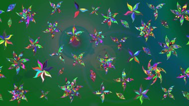 Yeşil ve mavi renkte çiçekler. Düz Çiçek Elementleri Tasarımı. Çiçekli çizim şekli. Renkli Bahar Teması çizim şablonu.