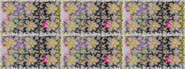 Altın antika ortaçağ dekoratifi, yapraklar ve gri ve nötr renklerde altın desenli süslemeleri olan dikişsiz bir şablon. Kusursuz kraliyet lüksü, altın barok kumaş rengi..