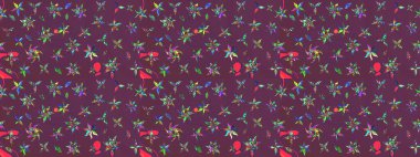 Eskiz klasiği. Raster Şirin kumaş deseni. Renkli Bahar Teması eskiz kalıbı. Düz Çiçek Elementleri Tasarımı.